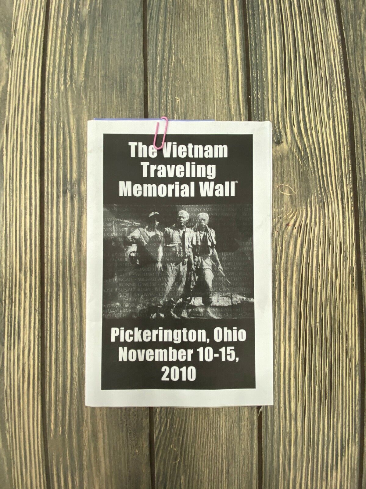 The Vietnam Traveling Memorial Wall Brochure Pickerington Ohio November 2010
