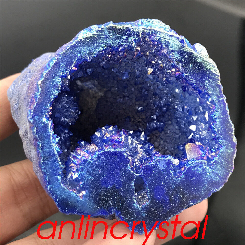1pc Synthetic Titanium Rainbow Agate Geode Cluster Quartz Crystal Mineral 50g+