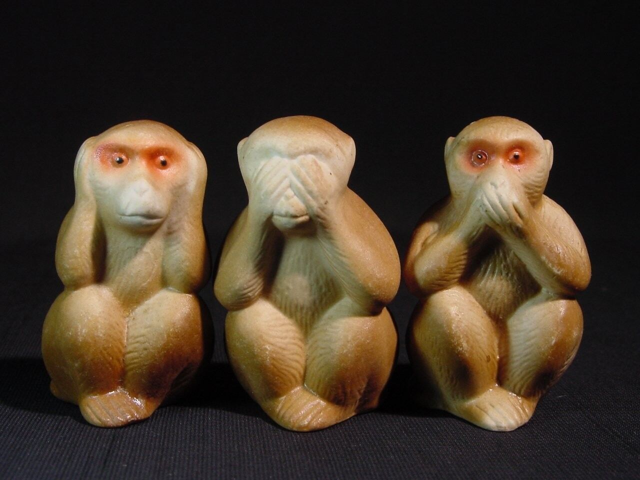 Rare Hear See Speak No Evil Monkeys Wise 3 Toothpick Holders Porcelain Japanese