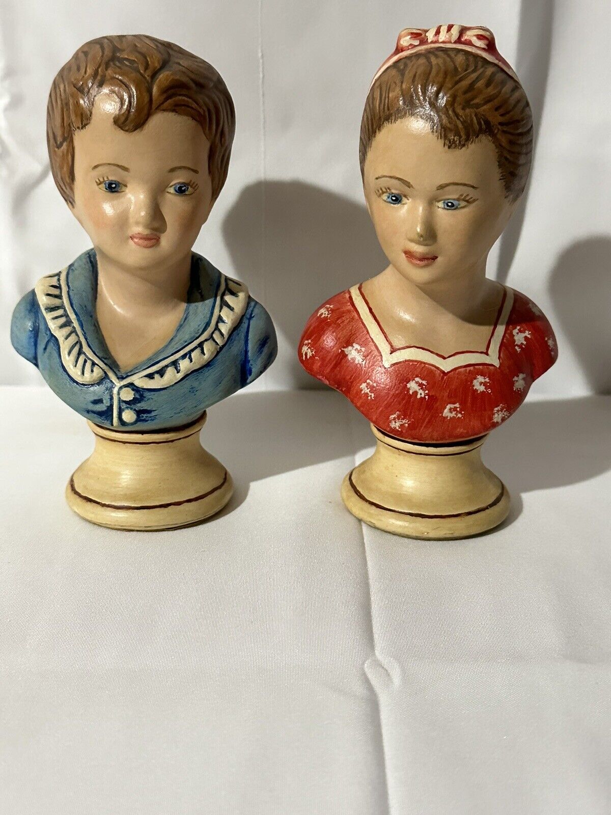 Vintage Boy And Girl Ceramic Bust Painted