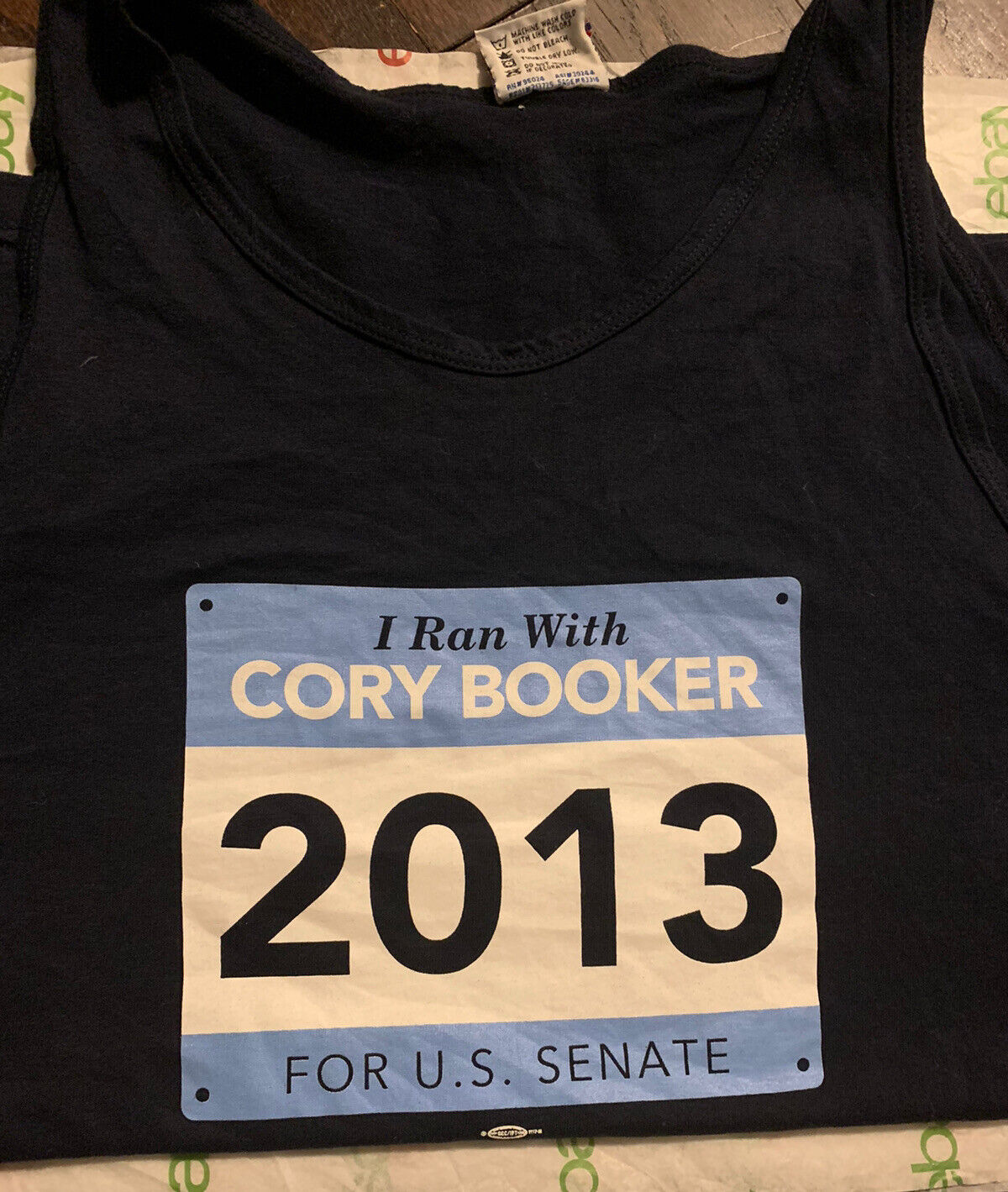 I Run With Cory Booker For Senate 2013 Race Tank Top Navy Men’s Size Medium