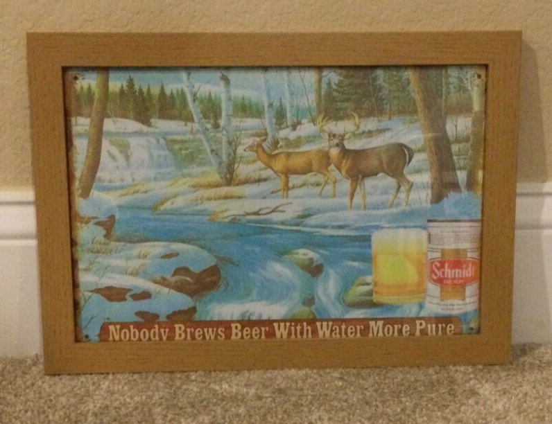 Schmidt Beer ~ Whitetail Deer Tin Sign ~ framed