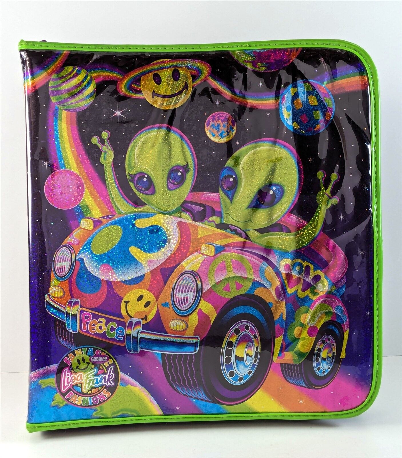 Lisa Frank Vintage Zoomer Zorbit Aliens VW Beetle Peace Prismatic 3 Ring Binder