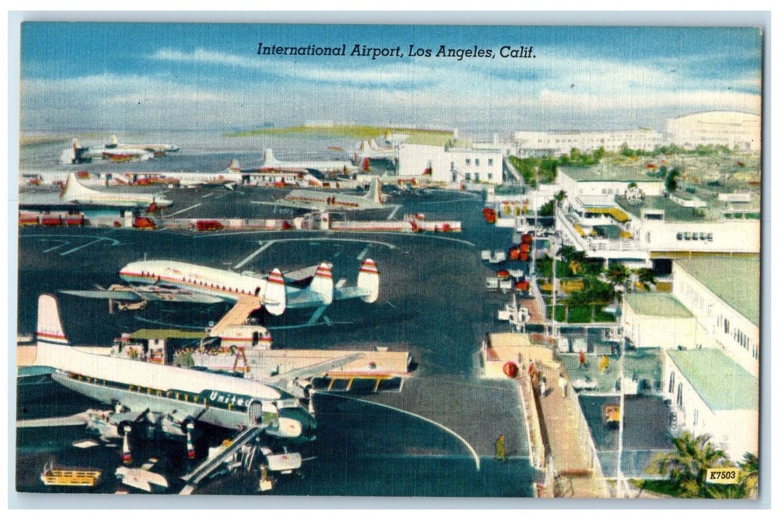 c1940\'s International Airport Airlines Busy Day Los Angeles California Postcard