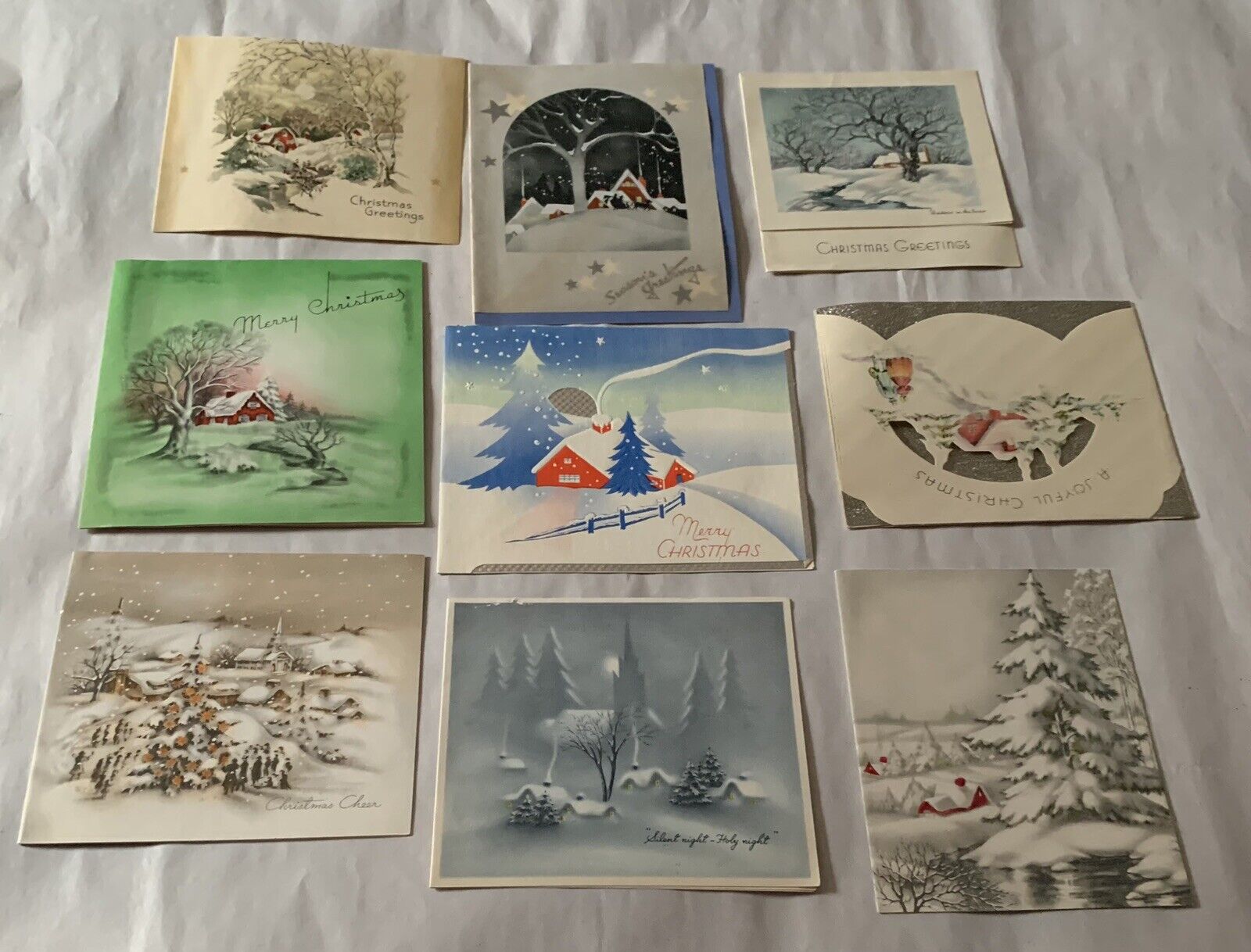 Lot Of 21 Vintage Christmas Greeting Cards - Old Fashioned Snow Scenes , Houses