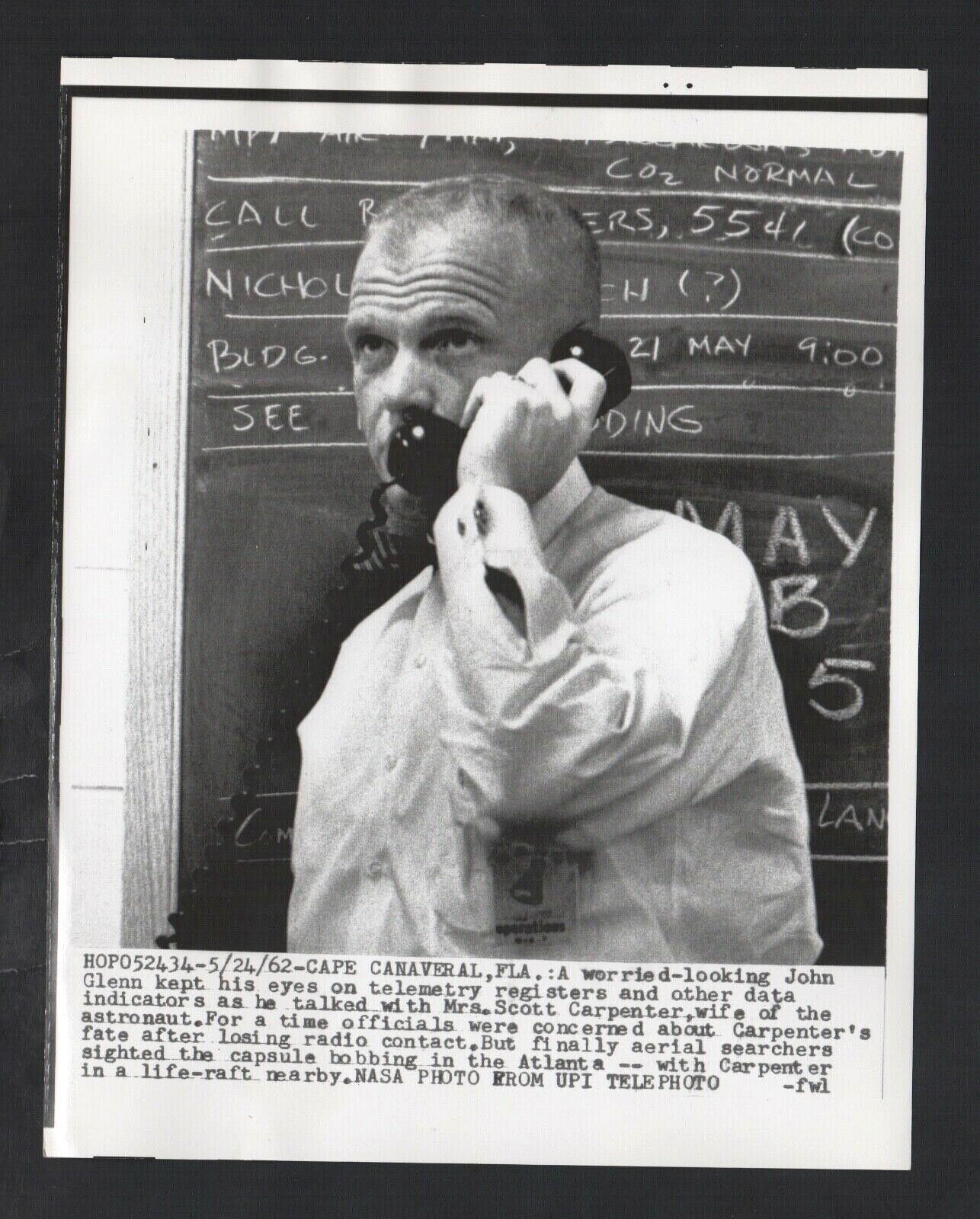 1962 Press Photo, John Glenn, Worried Look at Telemetry Registers and Other Data
