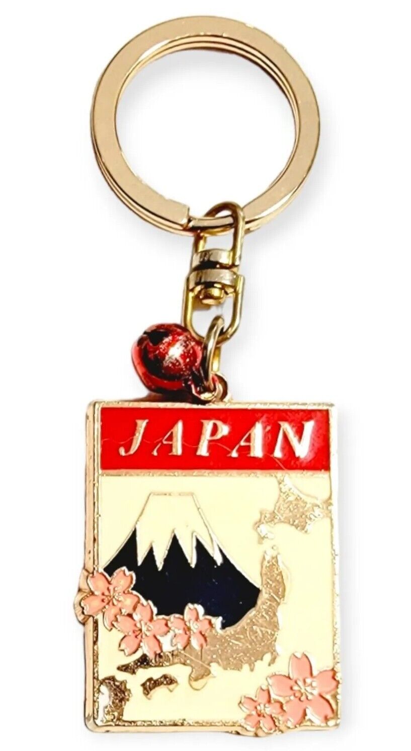 Japan Keychain Mount Fuji Map Souvenir Charm Bell Keyring Memory Gift 