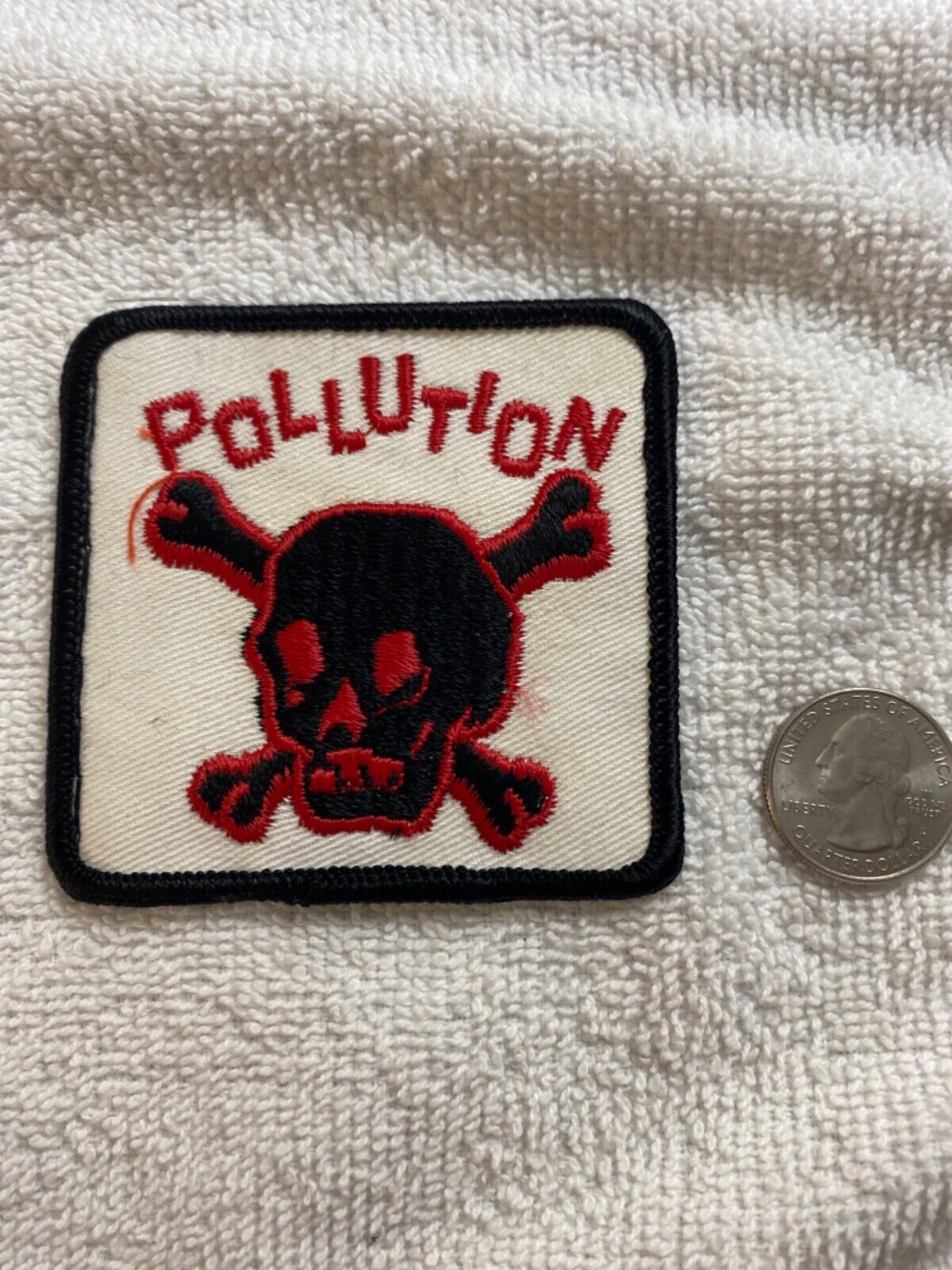Vintage Early 1970’s “Pollution Skull Crossbones” Hippie Cloth Patch