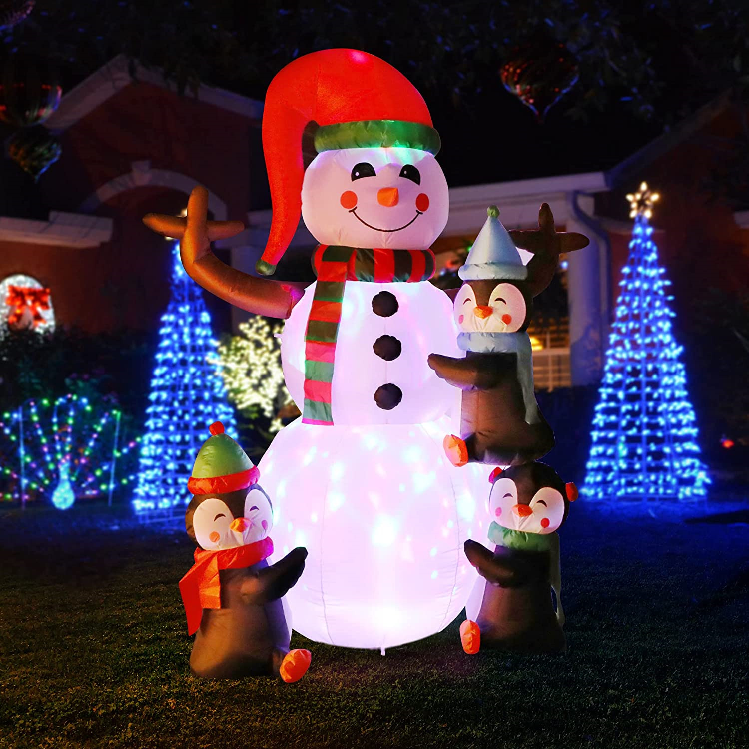 6ft Height Christmas Inflatable Snowman and Penguins