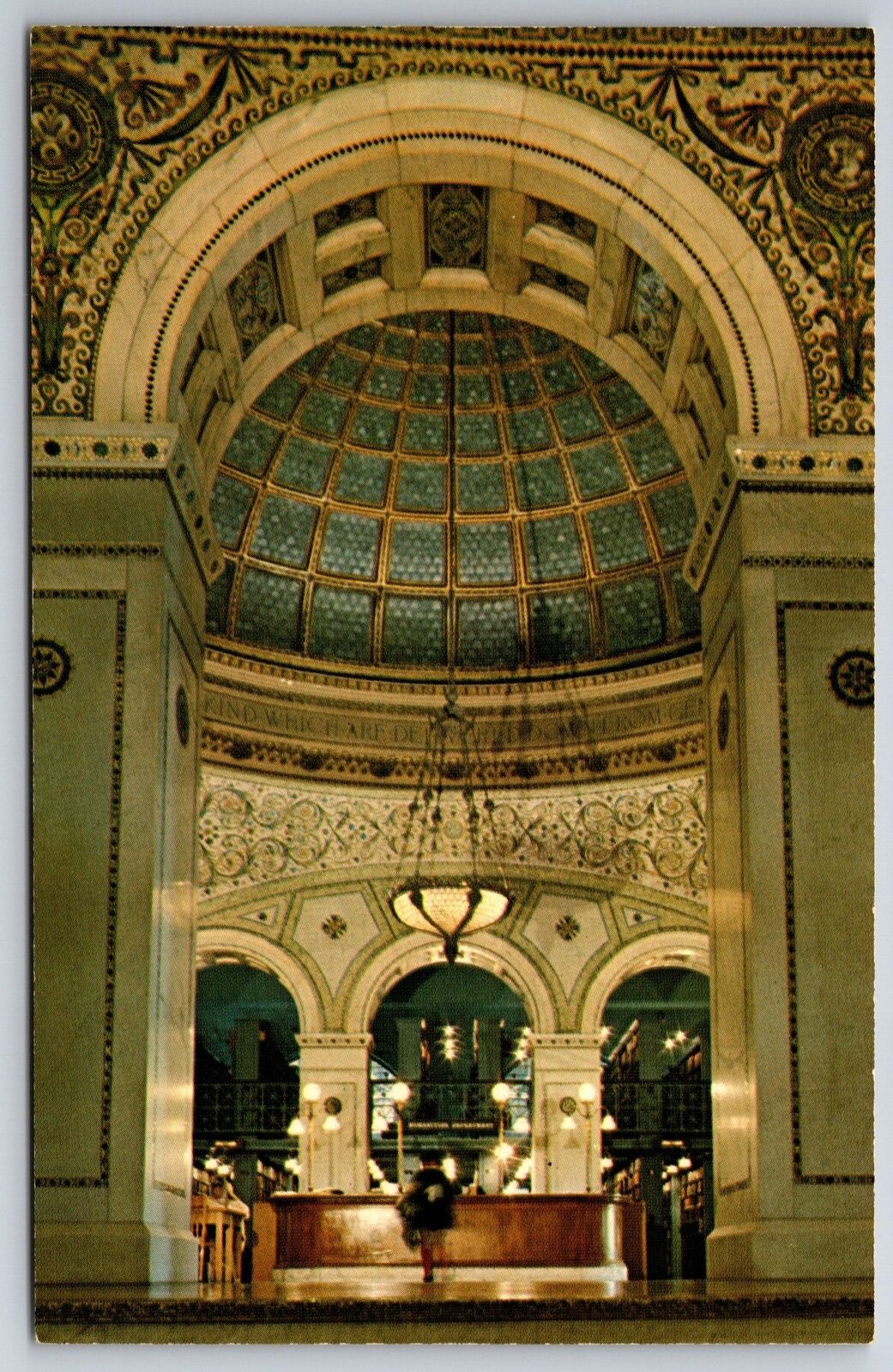 Chicago Illinois~Central Library Interior~Tiffany Dome~1960s Postcard