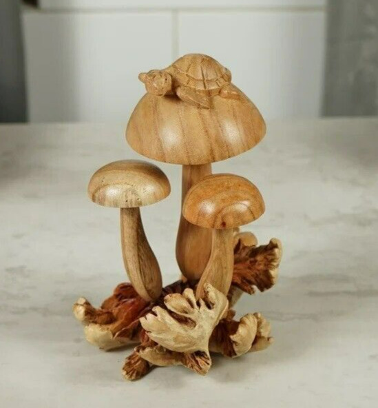 Tortoise on Mushroom, Turtle, Parasite Wood, Animal, Wood Carving, Gift for Dad