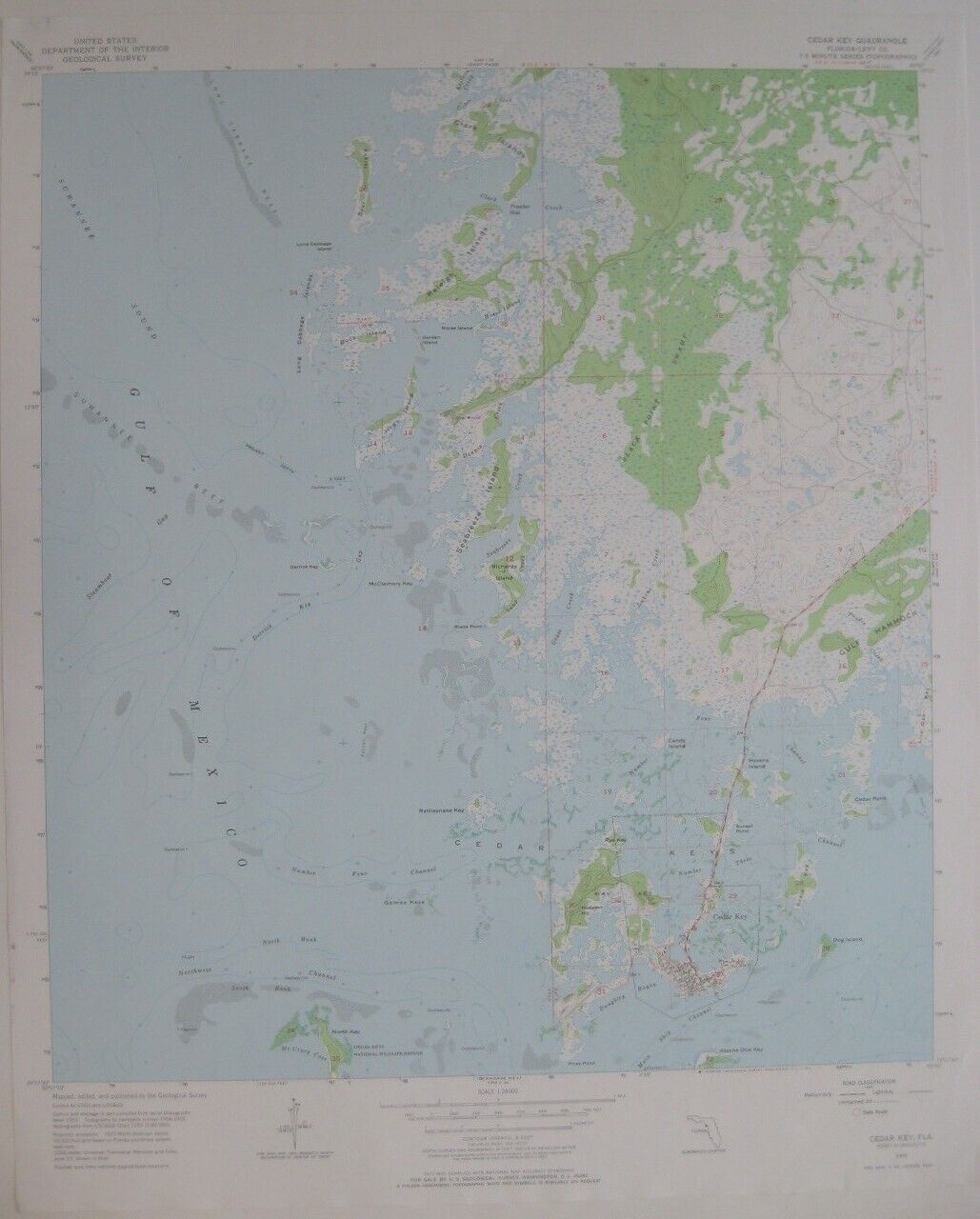Original 1955 USGS Map CEDAR KEYS Florida Lewis Airport Seabreeze Island Roads