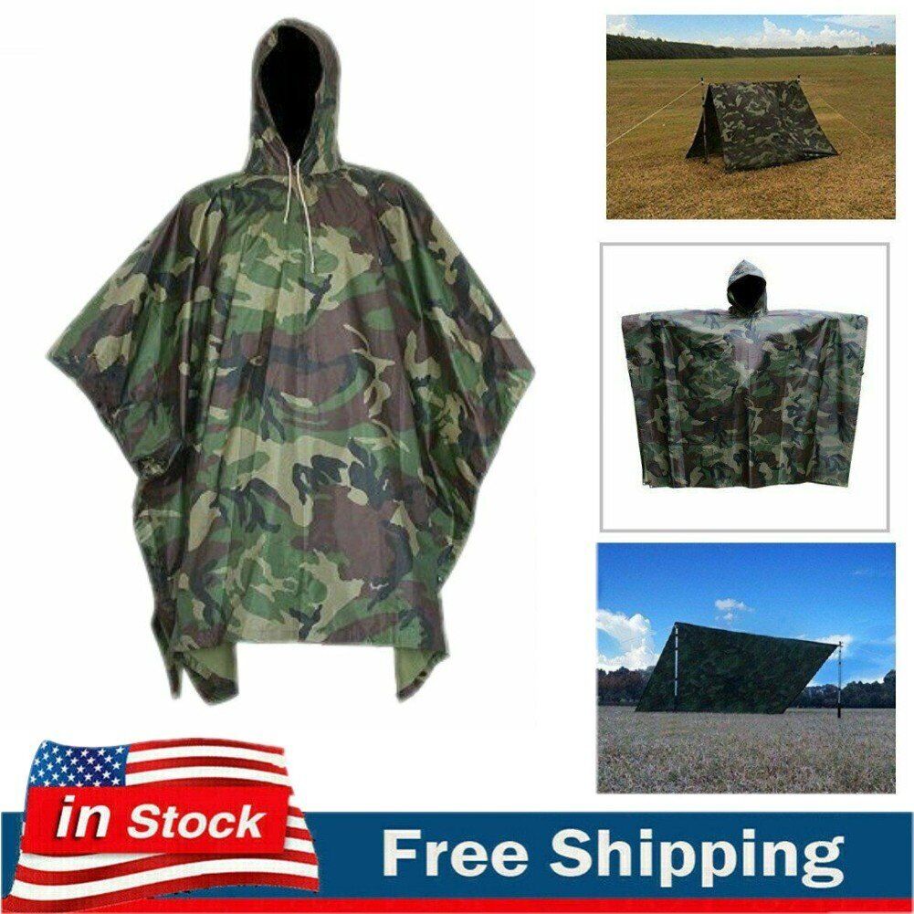 New US Military Woodland Ripstop Wet Weather Raincoat Poncho Camping Hiking Camo