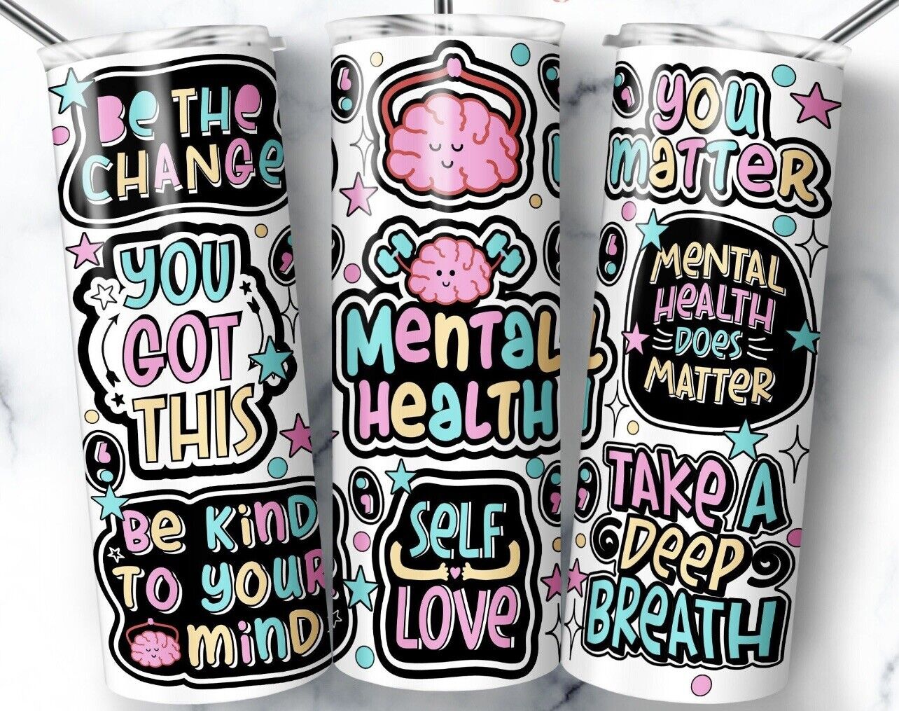 1pc New Stainless 20oz Mental Health Matters Cute Retro Tumbler Cup