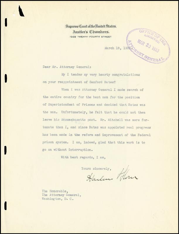 HARLAN F. STONE - TYPED LETTER SIGNED 03/18/1933