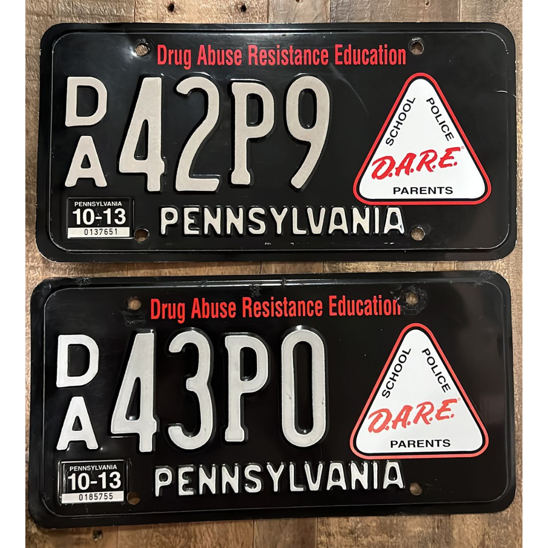 2x Pennsylvania DARE License Plate Drug Abuse Resistance PA. Sequential  Pair...