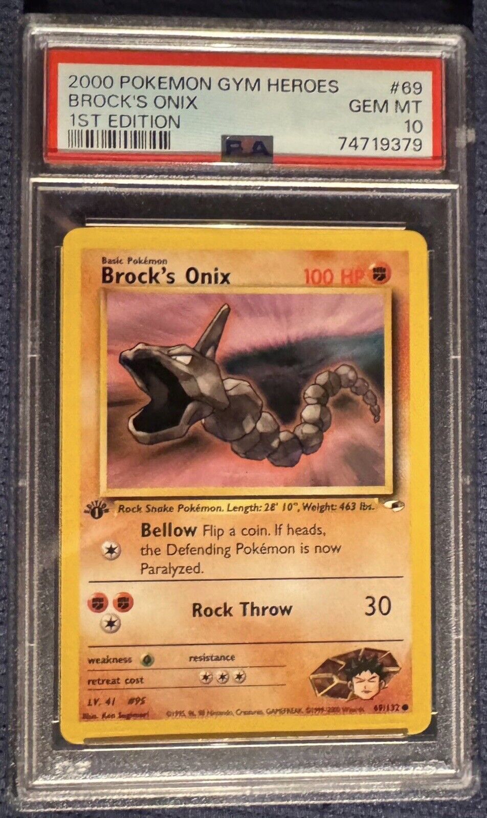 2000 Pokemon Gym Heroes Brock’s Onix 69/132 PSA 10 Gem Mint