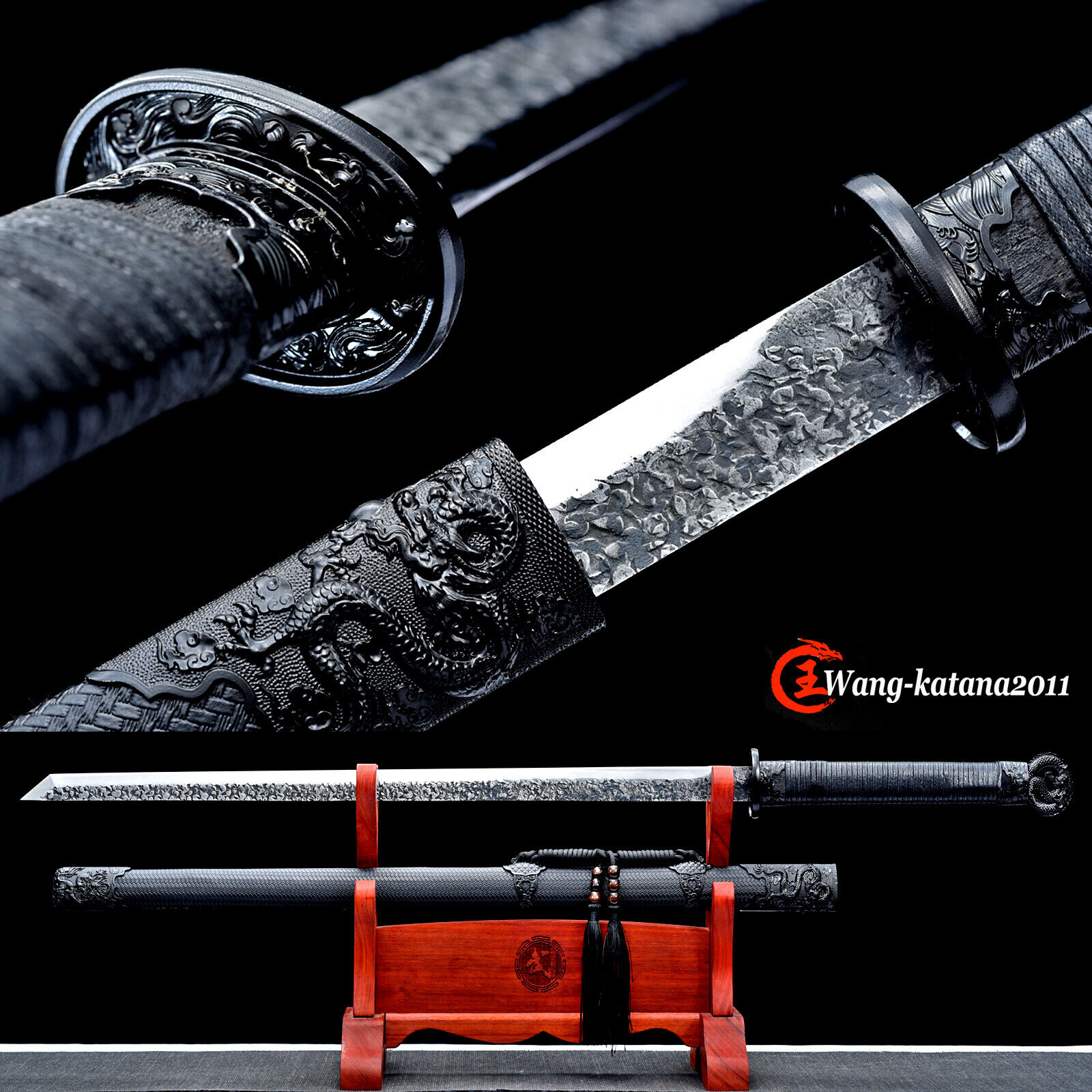 40'' Black Dragon Ninja Sword 9260 Spring Steel Japanese Straight Sharp Ninjato