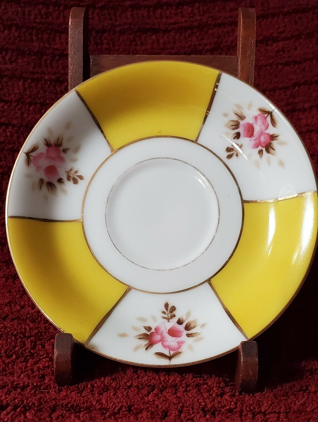 Made in Occupied Japan Ucagco China Demitasse Saucer Gold Trim Yellow Vintage