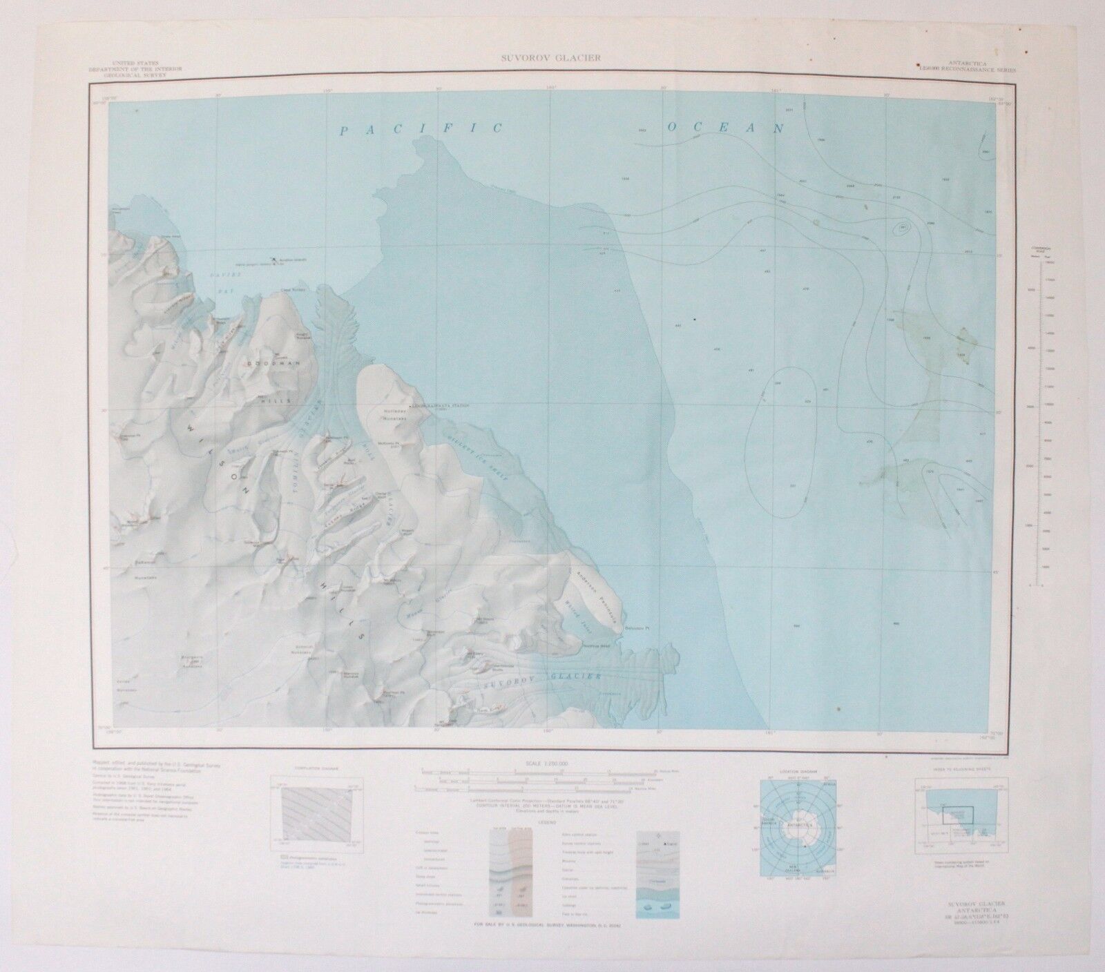 Suvorov Glacier Antarctica Vintage Original USGS National Science Foundation Map