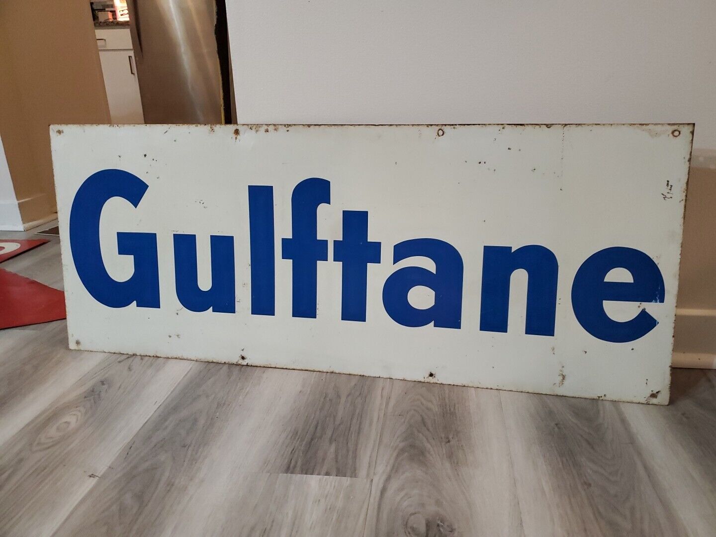 c.1950s Original Vintage Gulf Gas Sign Metal Gulftane Oil Florida Premium Rare 