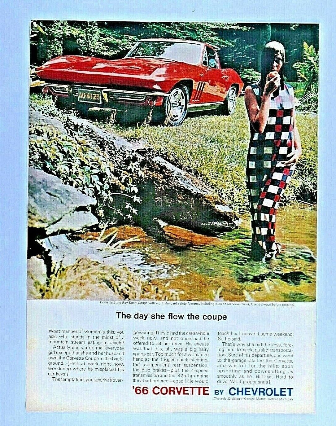 1966 Chevrolet Corvette Vintage Day She Flew The Coupe Original Print Ad 8.5x11\
