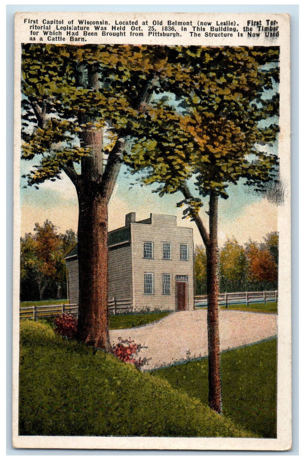 c1910 First Capitol of Wisconsin Old Belmont Wisconsin WI Antique Postcard