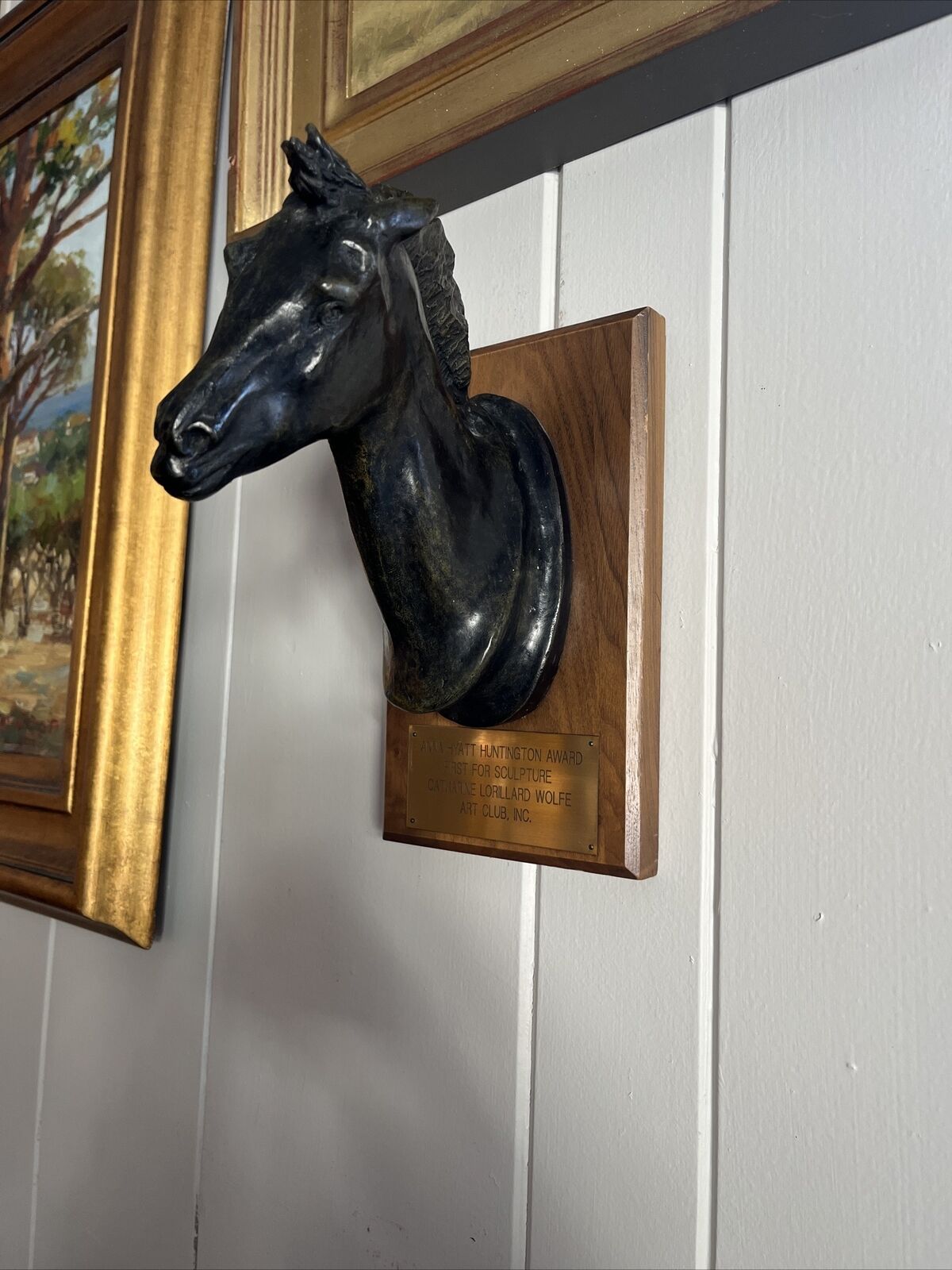 Beautiful Anna Hyatt Huntington Bronze Sculpture Award Horse Mounted On Wood.