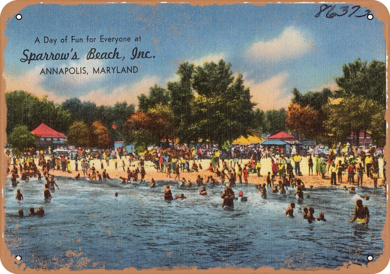 Metal Sign - Maryland Postcard - A day of fun for everyone at Sparrow's Beach,