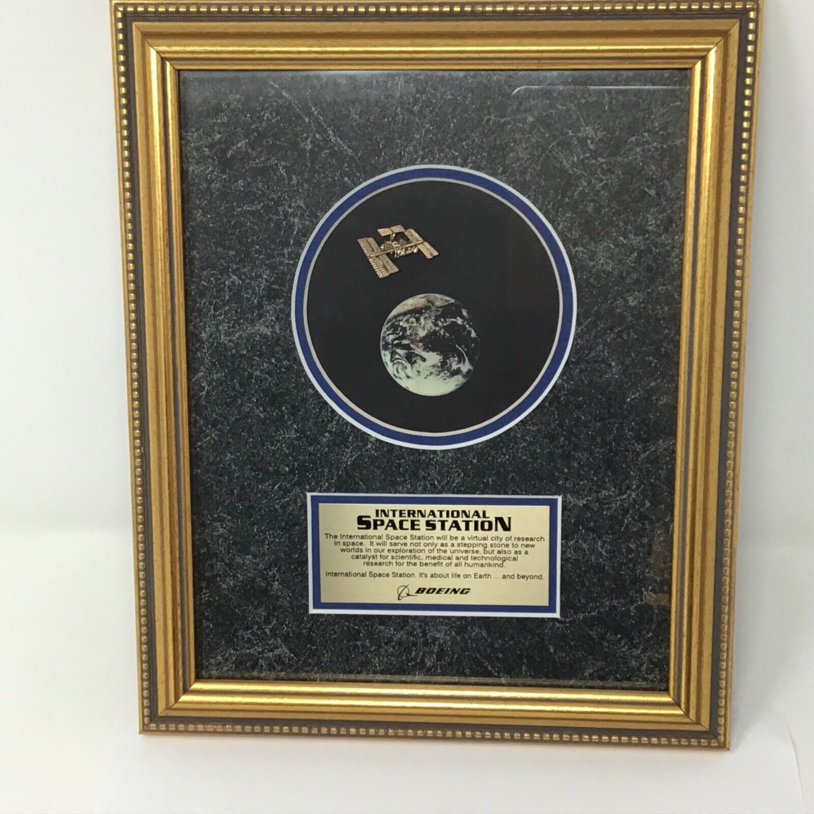 vintage NASA Int. Space Station  framed commemorative plaque by Boeing 1998