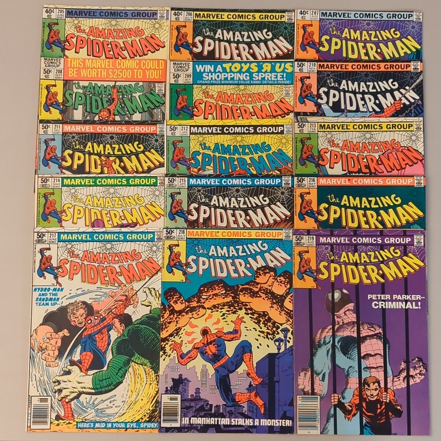 Lot Of 15 Marvel Comics. The Amazing Spider-Man. #205 - #219. Includes #210