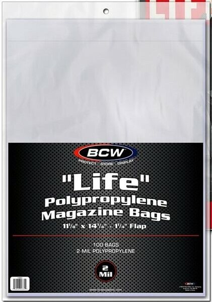 Pack /100 BCW Life Magazine Size Poly Bags - 11 1/8 x 14 1/8 - Acid Free sleeves