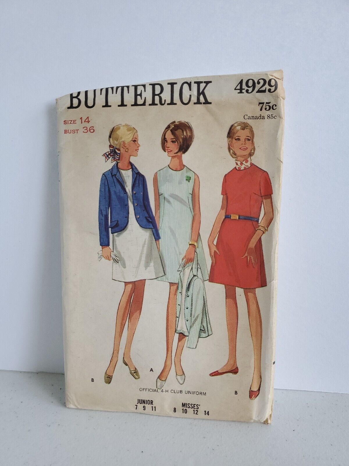 Butterick 4929 Pattern A-line dress Semi-fitted Jacket 4-H 1960s Bust 36 UNCUT