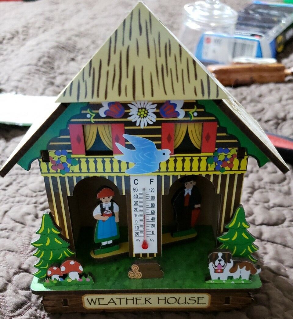 Vintage TOGGILI Wooden German Weather Chalet Black Forest Weather House