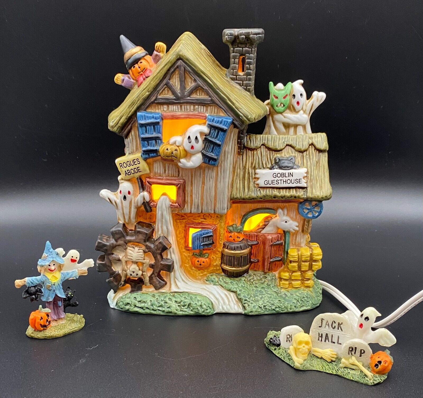 Halloween 3pc Goblin Guesthouse Lighted Farmhouse Building Village ABC Distribut