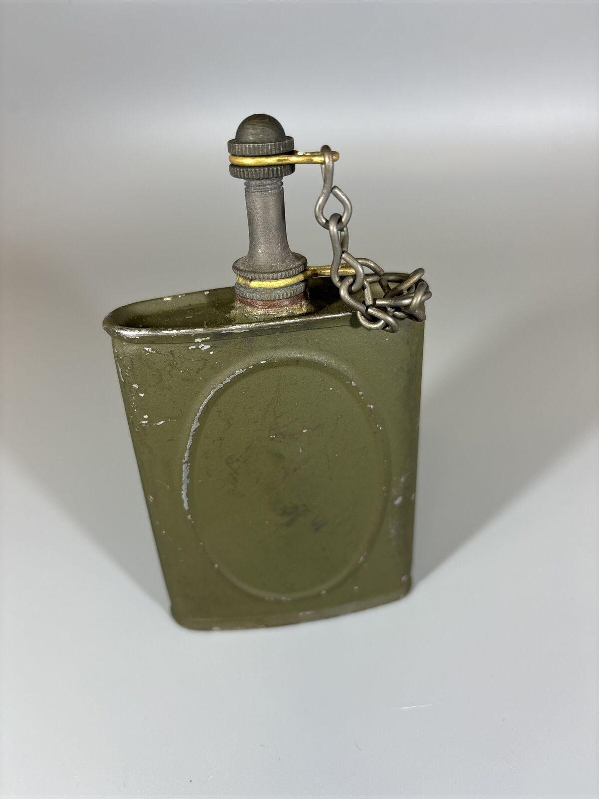 Vintage US Military Gun Rifle Gunner Oiler Oil Flask Can w/Cap & Chain