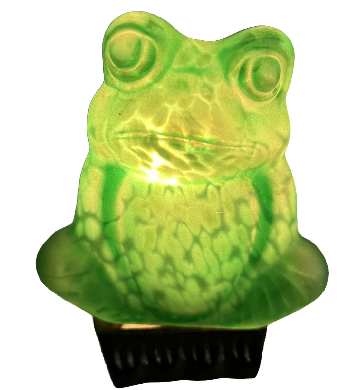 Vintage Green Glass Frog Accent Lamp Night Light Bullfrog Small 6”