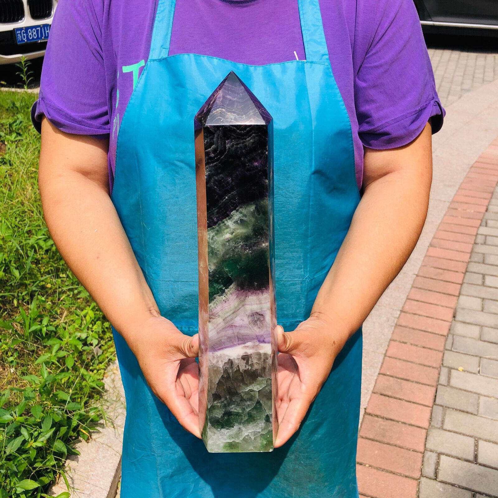 8.8LB Natural Colourful Fluorite Obelisk Quartz Crystal Tower Point Healing