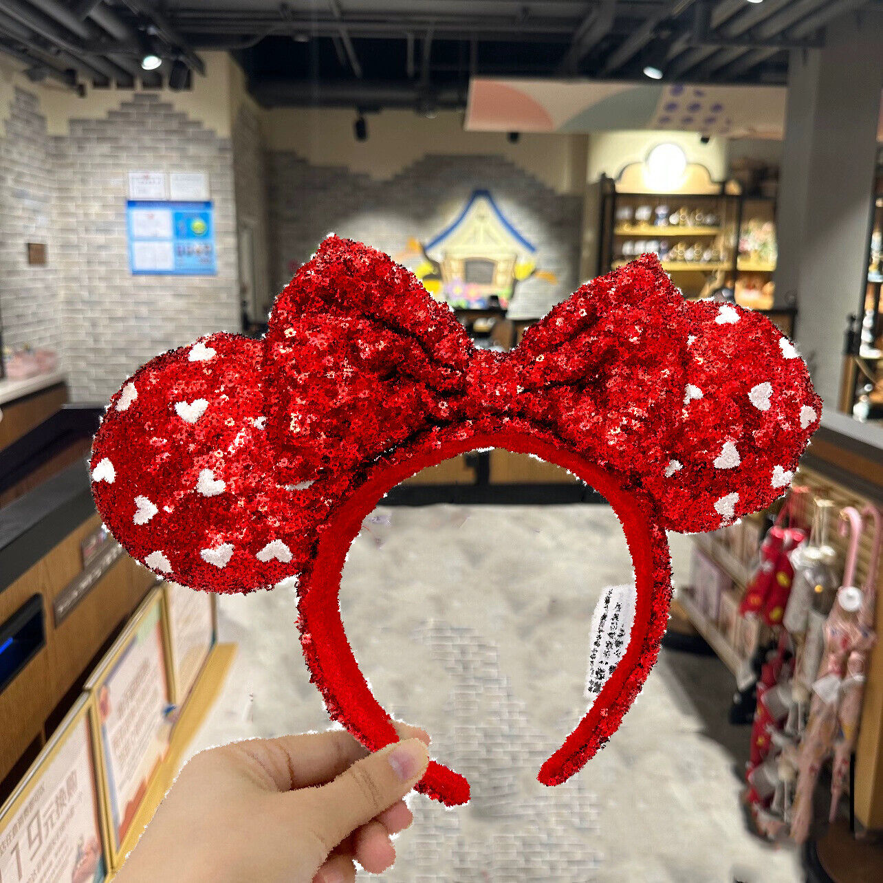 US Valentines Day Heart Red Sequin Bow Disney Parks Ears Mickey Mouse Headband