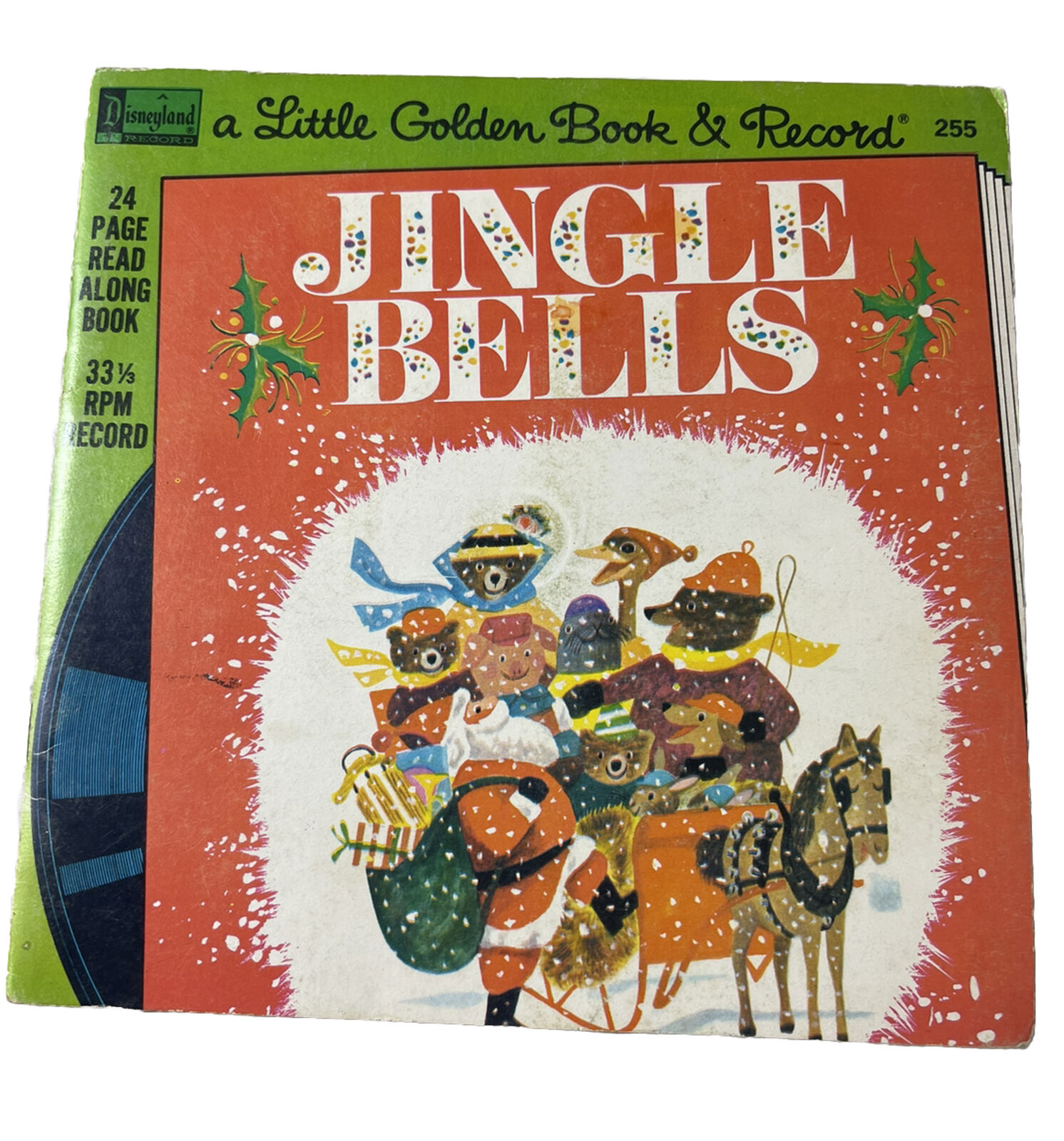 Jingle Bells A Little Golden Book & Record  33 1/3 RPM Disneyland 1976