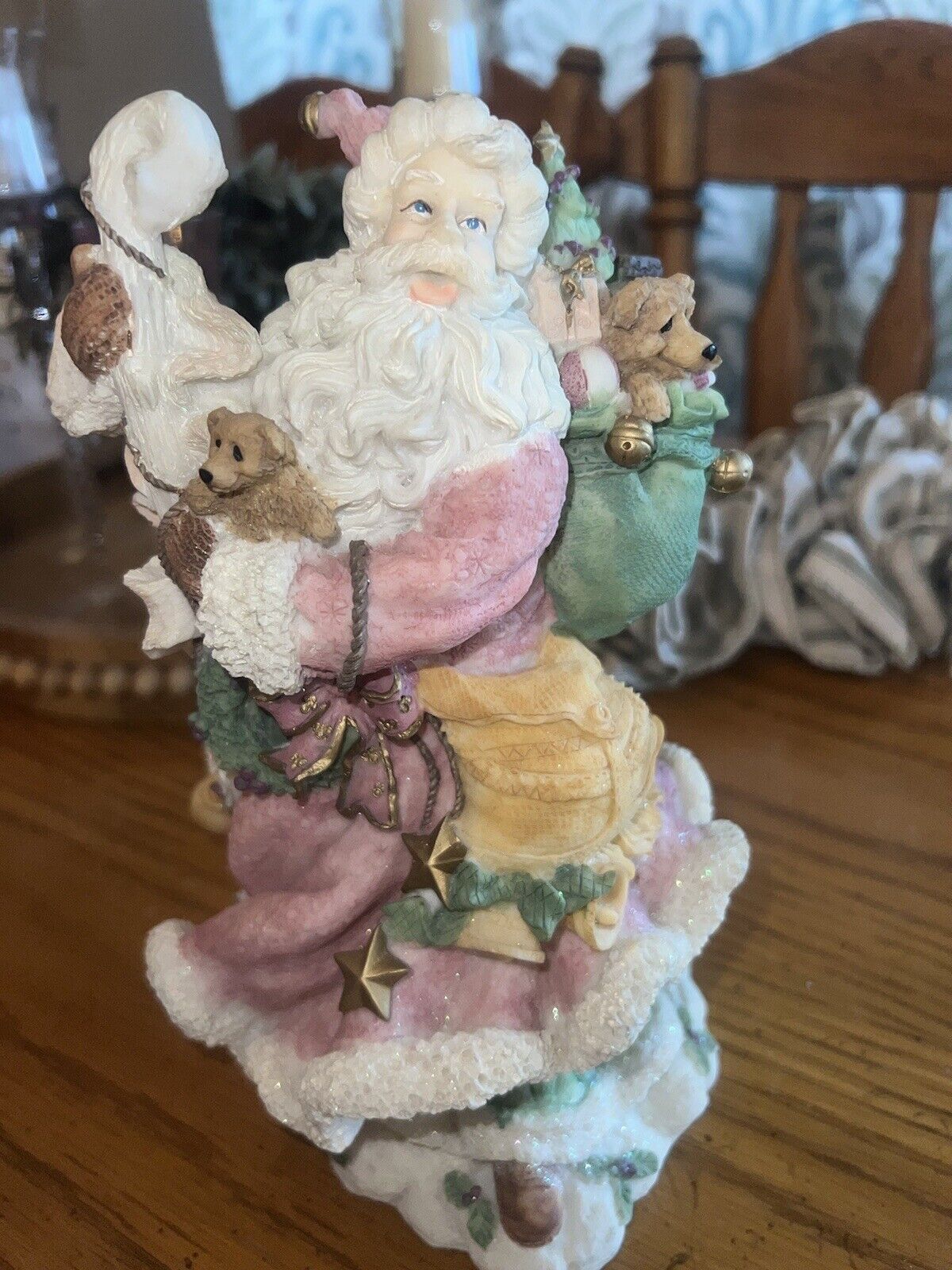 Vintage Gottschalks Pink Santa Claus Ceramic Figure Statue with Glitter Accents