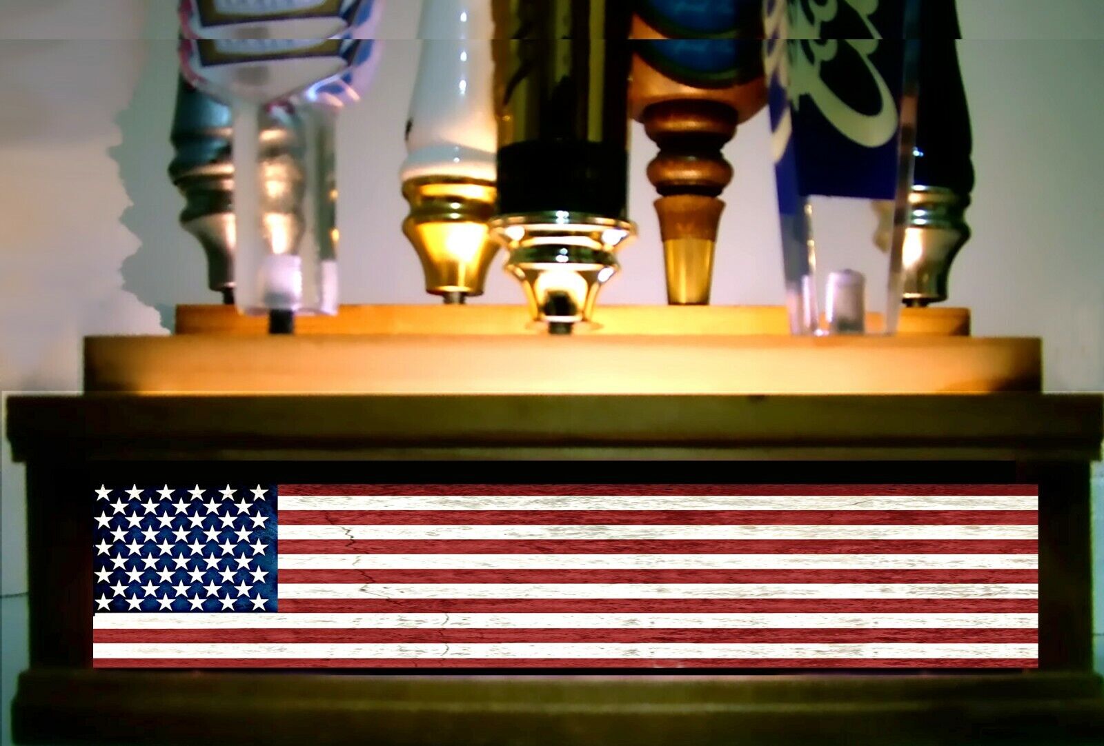 battery led LIGHTED 7 beer tap Handle Display PATRIOTIC DISTRESSED AMERICAN FLAG