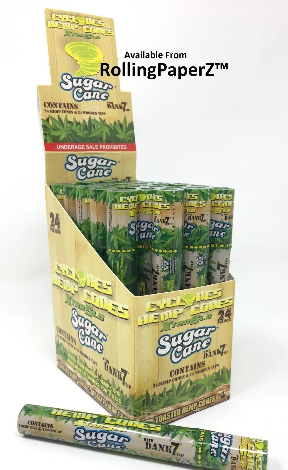 Cyclones SUGAR CANE Flavored XTRASLOW Cones - 24 Packs - FULL SEALED BOX