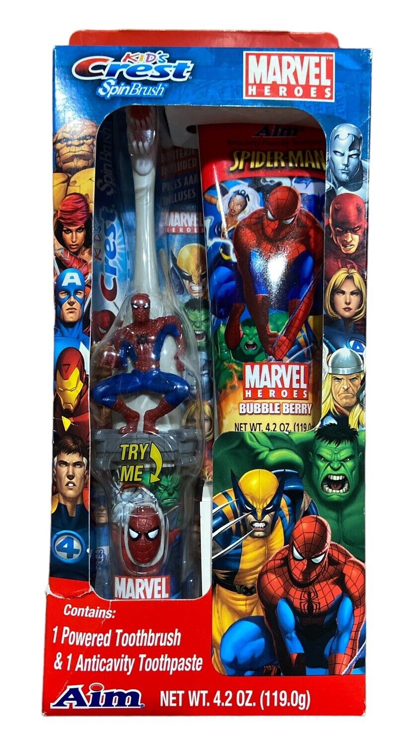 Marvel Heroes Kids Crest Spinbrush Toothbrush And Aim Toothpaste 2006 Gift Set