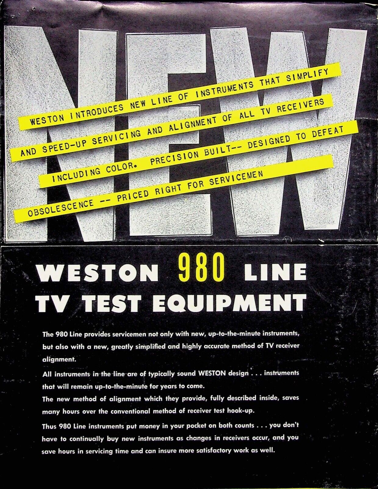 WESTON 980 LINE TV TEST EQUIPMENT RADIO TV RECEIVERS SPEED-UP SERVICING CATALOG