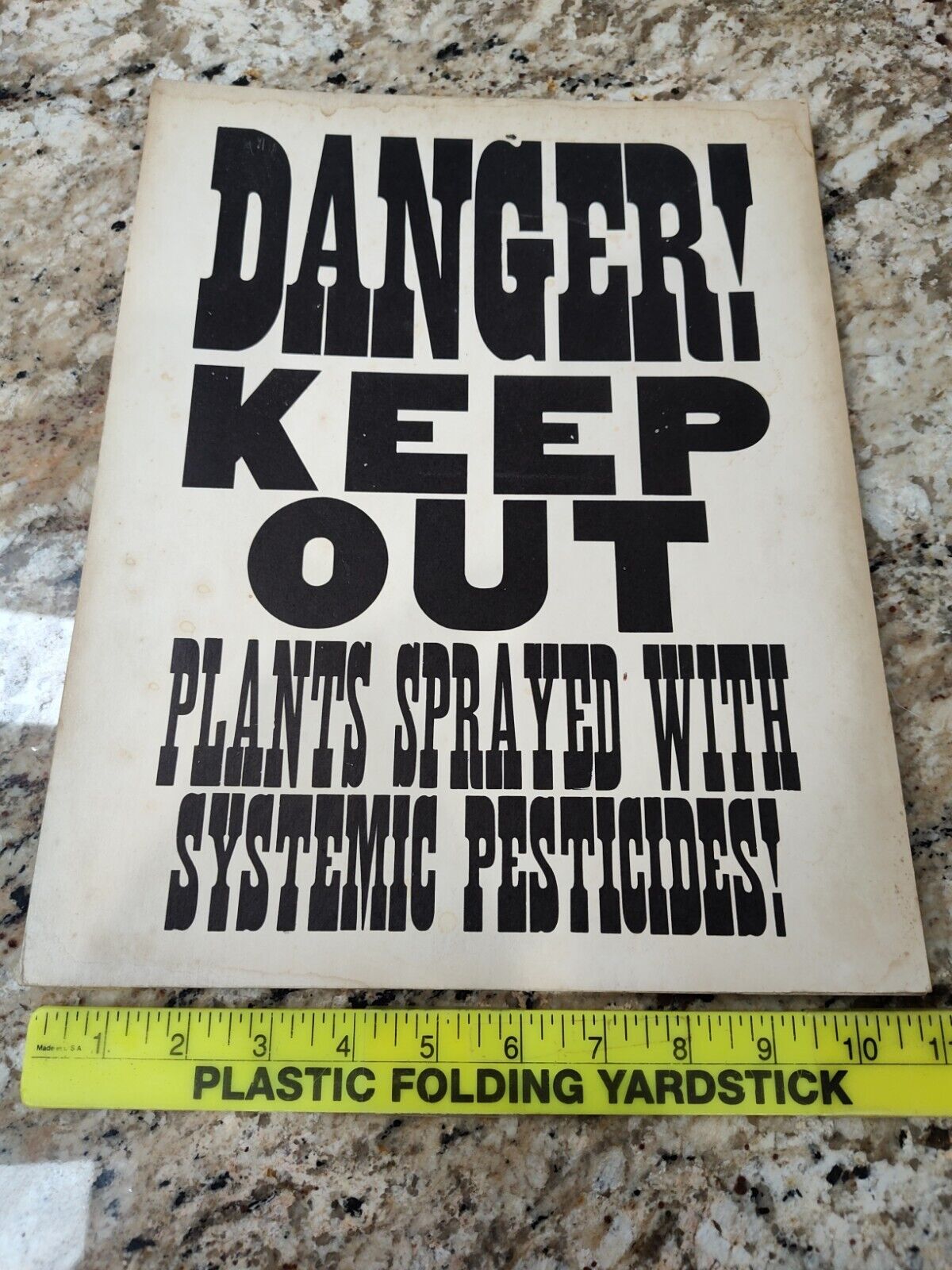 1960s Cardboard Poster DANGER KEEP OUT PLANTS SPRAYED WITH SYSTEMIC PESTICIDES