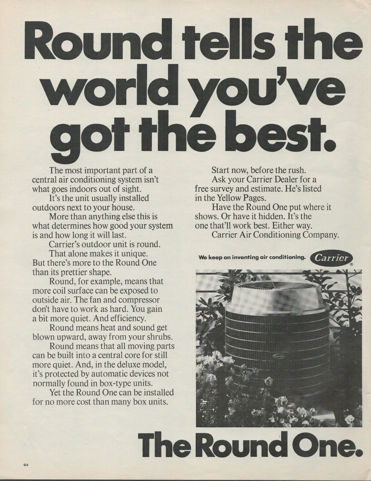 1971 Carrier Central Air Conditioning System Round Tells The World Best Print Ad