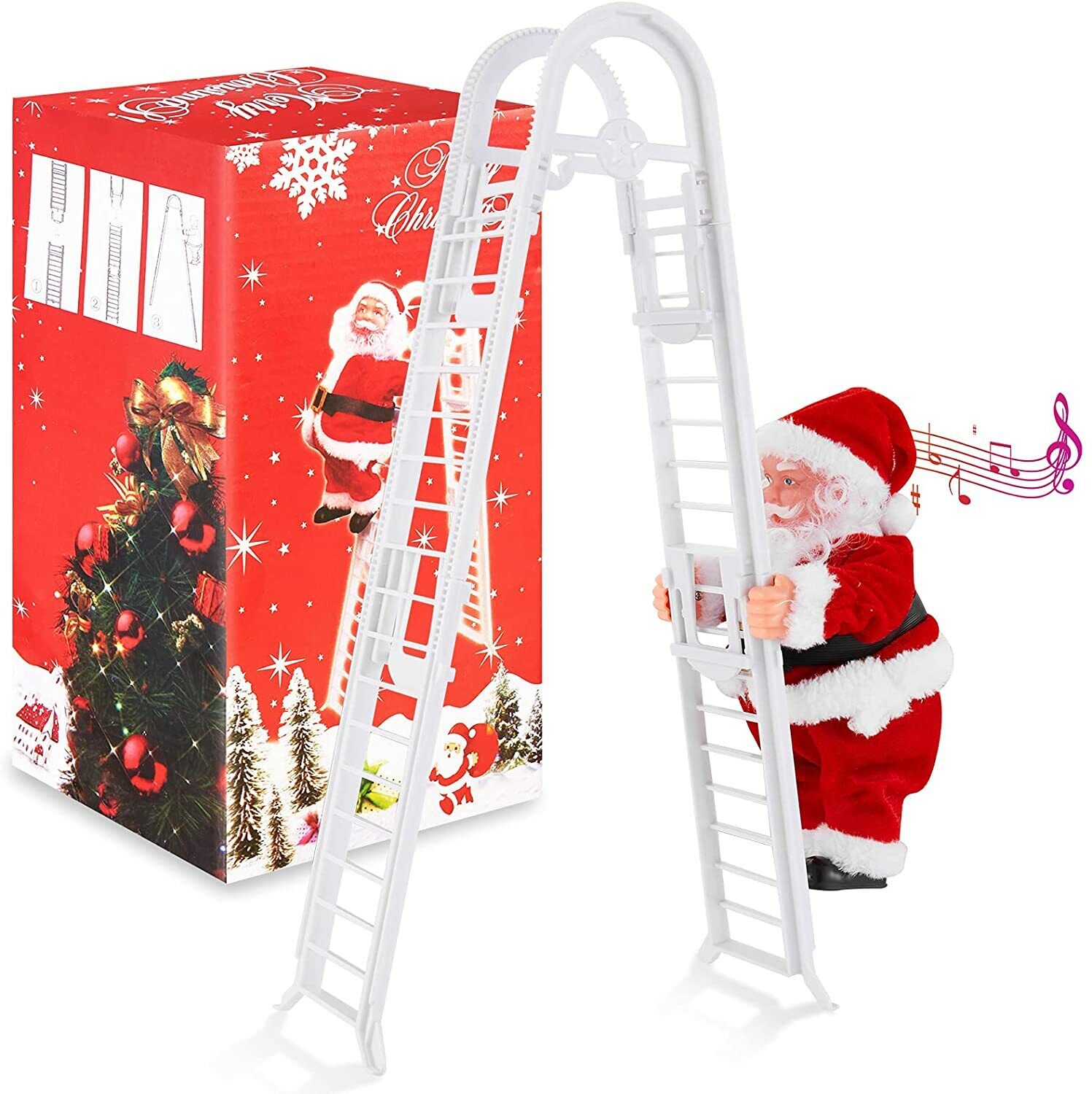Santa Claus Climbing Ladder Singing Jingle Bells Electric Toy Xmas Kid Gift Doll