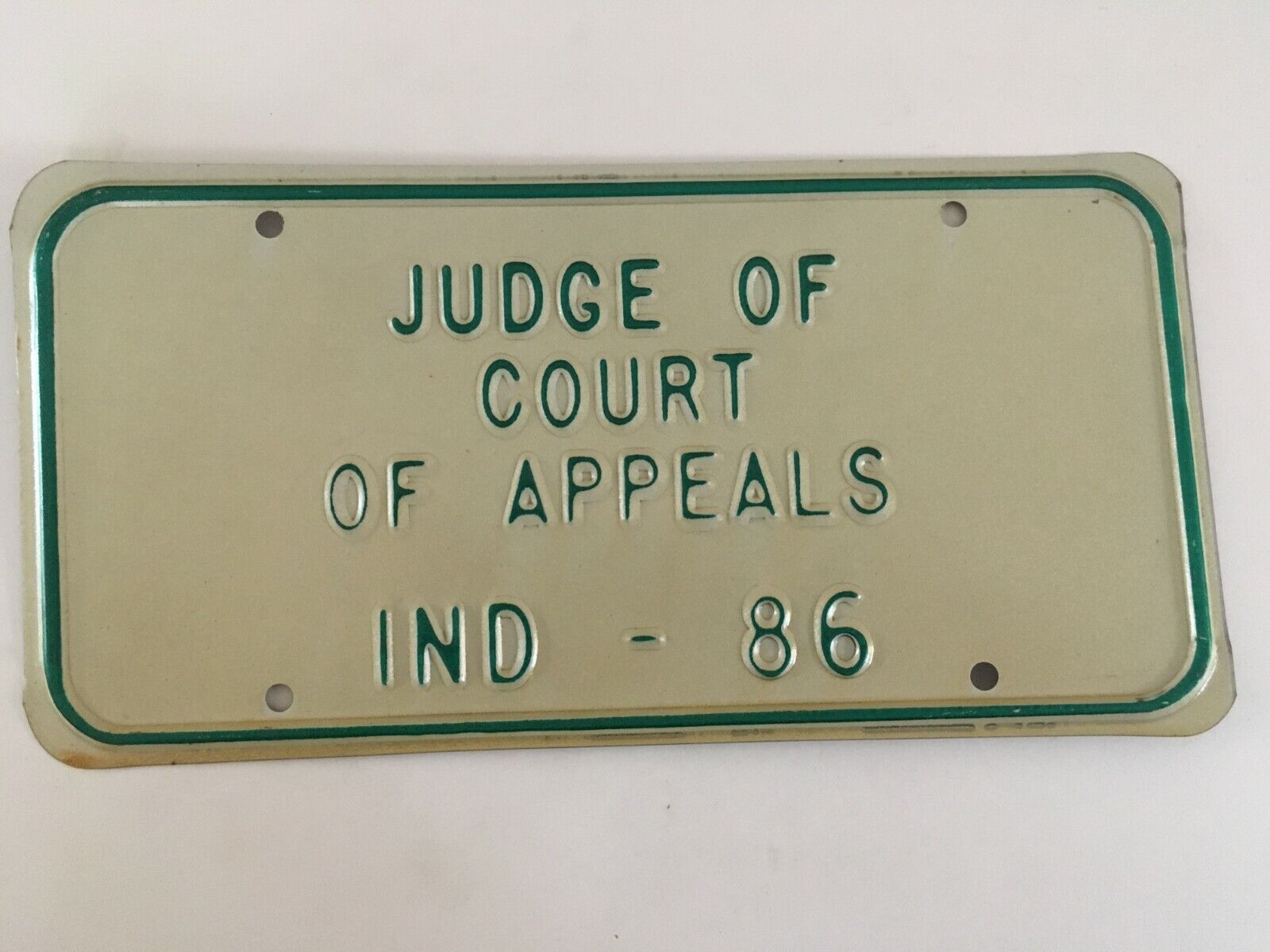 1986 Indiana Court of Appeals License Plate Political Judicial Judge