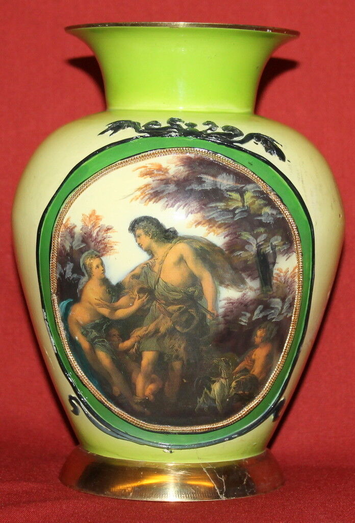 Vintage European Solid Brass Nude Couple Litho Potbelly Vase 